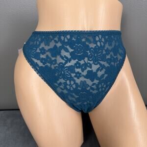 Hanky Panky Daily Lace High Cut Thong Panty 771851 Size Small Teal Earth Dance